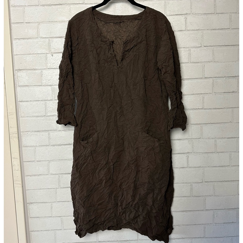 Carol Young Undesigned Moth Caftan Dress Gray XL Crinkle Travel Microfiber Brown